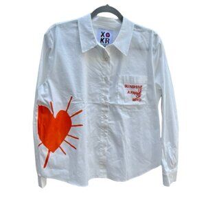 Kerri Rosenthal Mia Poplin Cotton Button Down White Shirt Heart Shaped Sun Med